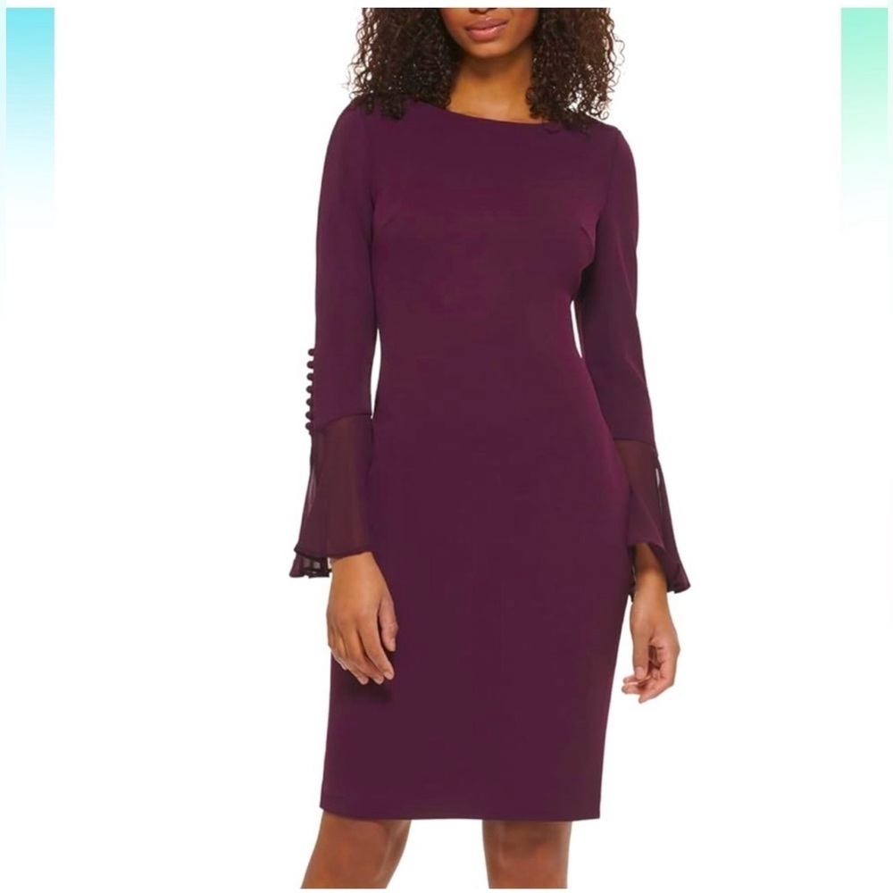 NWT Calvin Klein Plum Long Bell-Sleeve Midi Dress Size 4